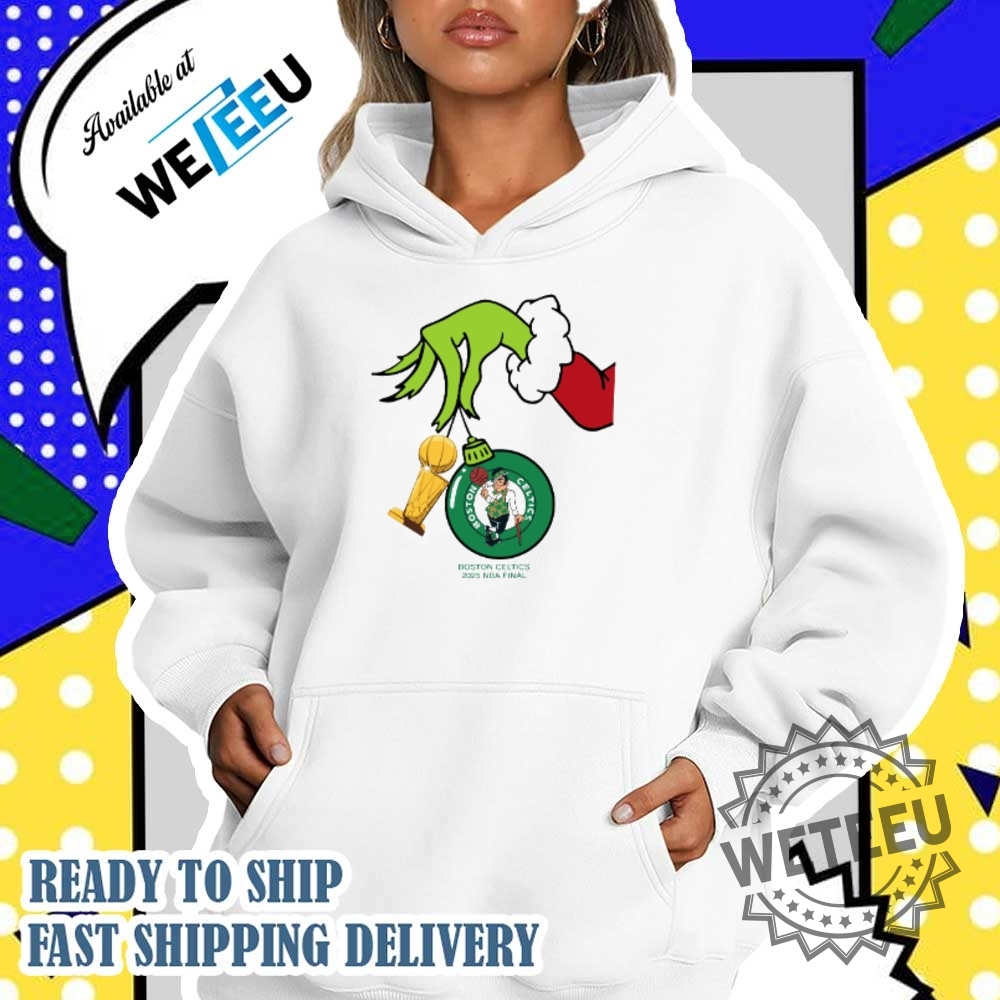Grinch Hand Boston Celtics 2025 Nba Finals Trophy Shirt 5 Grinch Hand Boston Celtics 2025 NBA Finals Trophy Shirt