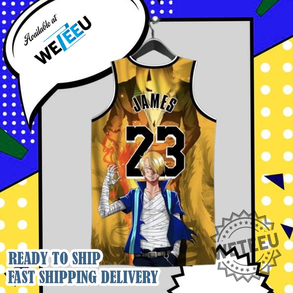 Los Angeles Lakers X Sanji One Piece Tshirt Lebron James 23 Anime Fan Jersey 5 Los Angeles Lakers x Sanji One Piece T-Shirt – LeBron James 23 Anime Fan Jersey
