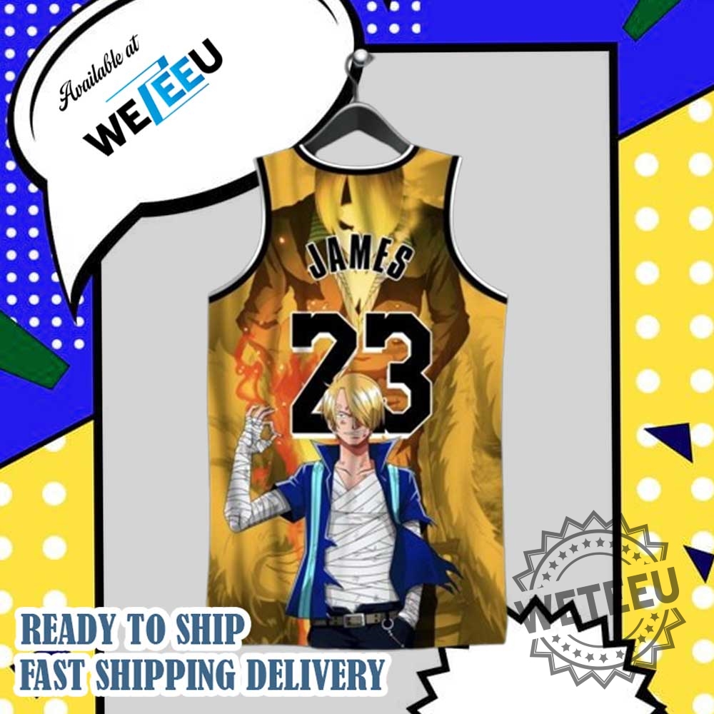 Los Angeles Lakers X Sanji One Piece Tshirt Lebron James Anime Crossover Jersey 4 Los Angeles Lakers x Sanji One Piece T-Shirt – LeBron James Anime Crossover Jersey