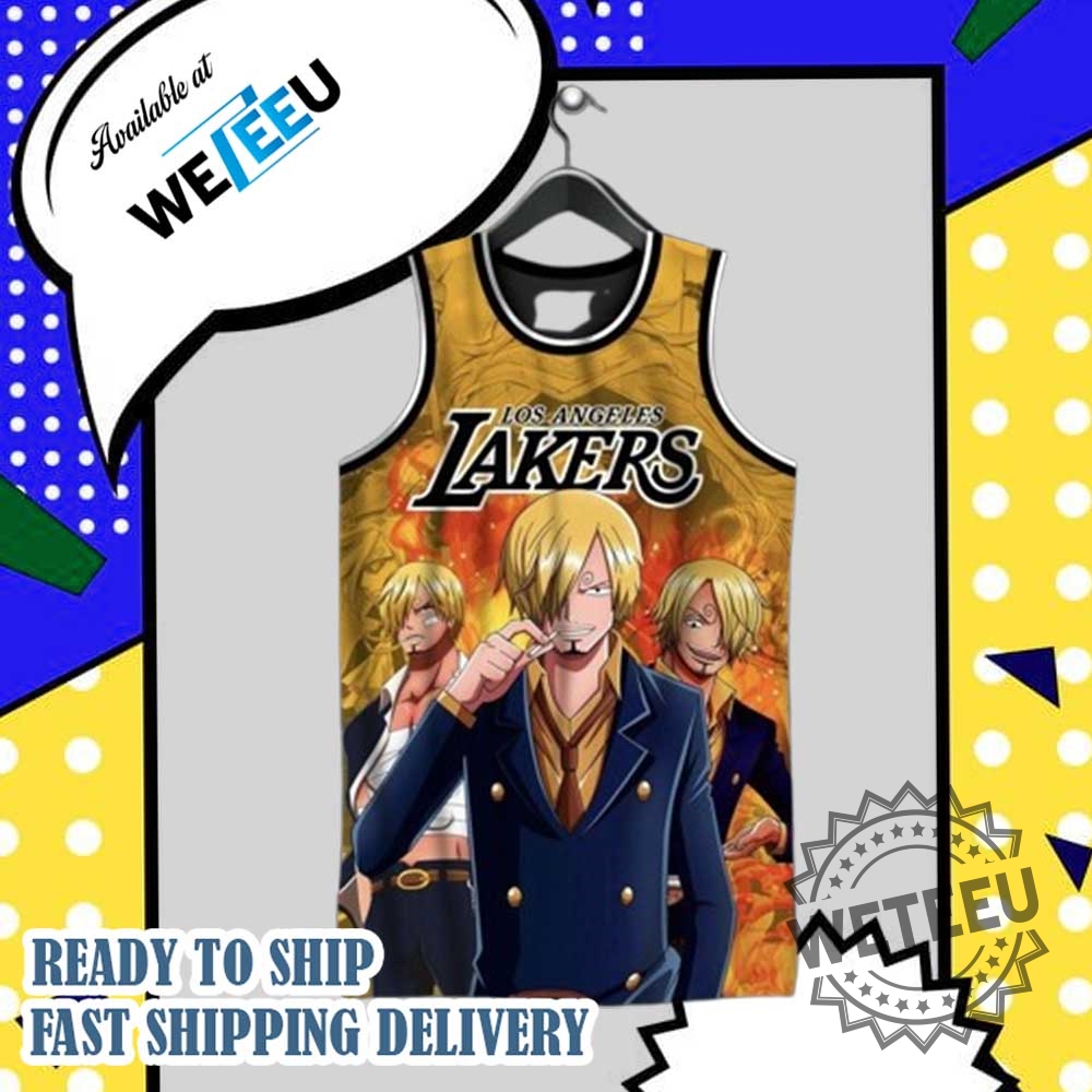 Los Angeles Lakers X Sanji One Piece Tshirt Lebron James Anime Crossover Jersey 5 Los Angeles Lakers x Sanji One Piece T-Shirt – LeBron James Anime Crossover Jersey