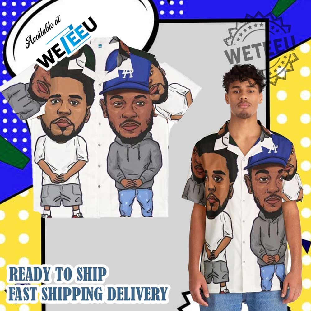 "Find Unique Pope Francis and Hip Hop Tribute Shirts Online" 6 Cartoon Style Kendrick Lamar And J. Cole Hawaiian Shirt Trendy Hip Hop Artist Shirt