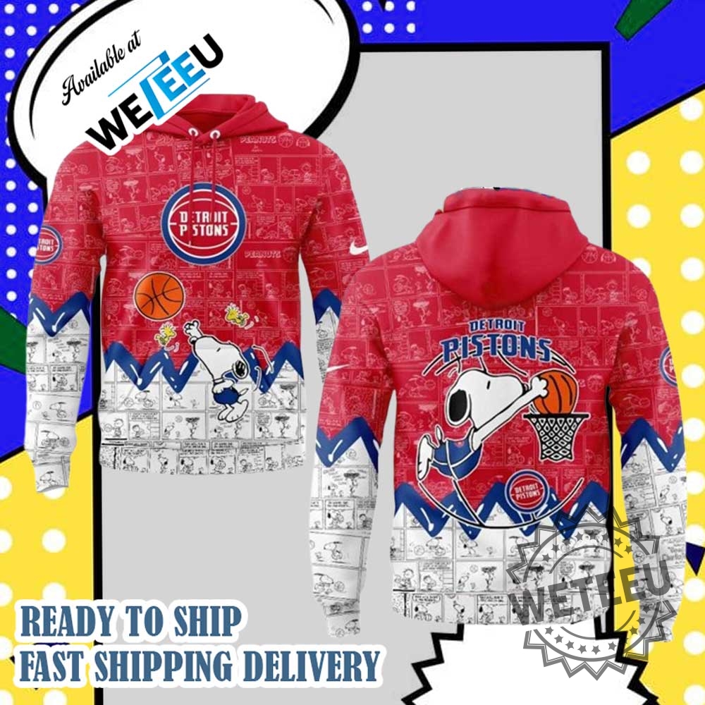 Detroit Pistons 75Th Anniversary Snoopy Peanuts Hoodie