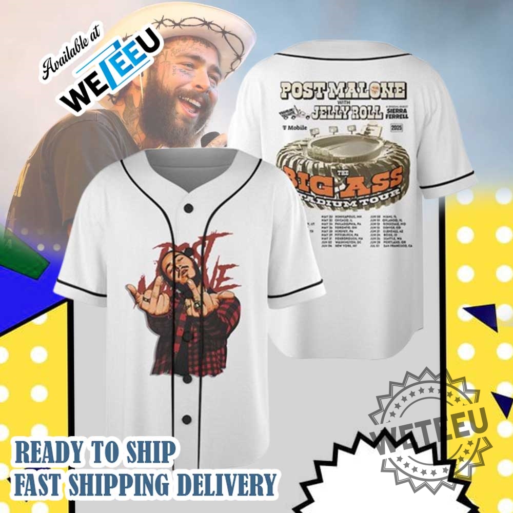 Post-Malone-Big-Ass-Stadium-Tour-2025-Baseball-Jersey-White-Custom-Concert-Shirt-weteeu_1