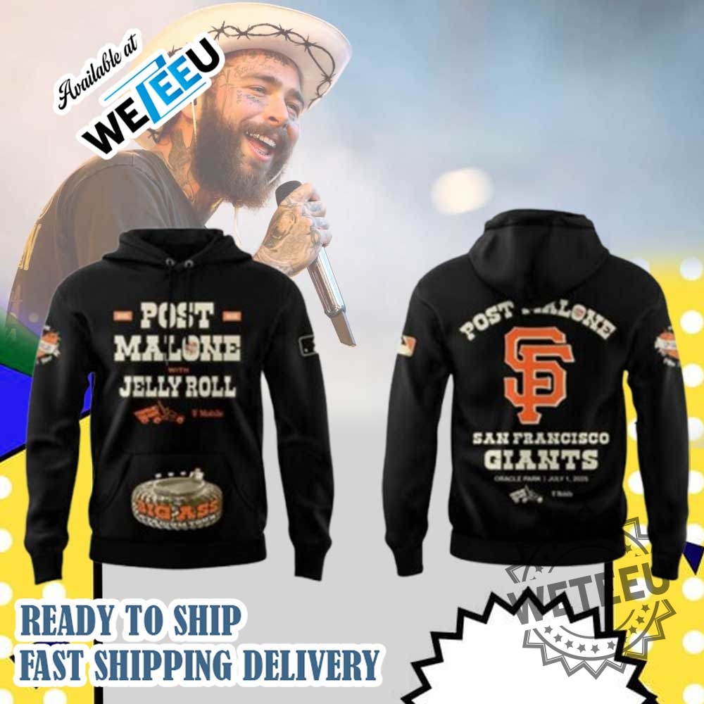 Post Malone With Jelly Roll Big Ass Stadium Tour 2025 Black Hoodie