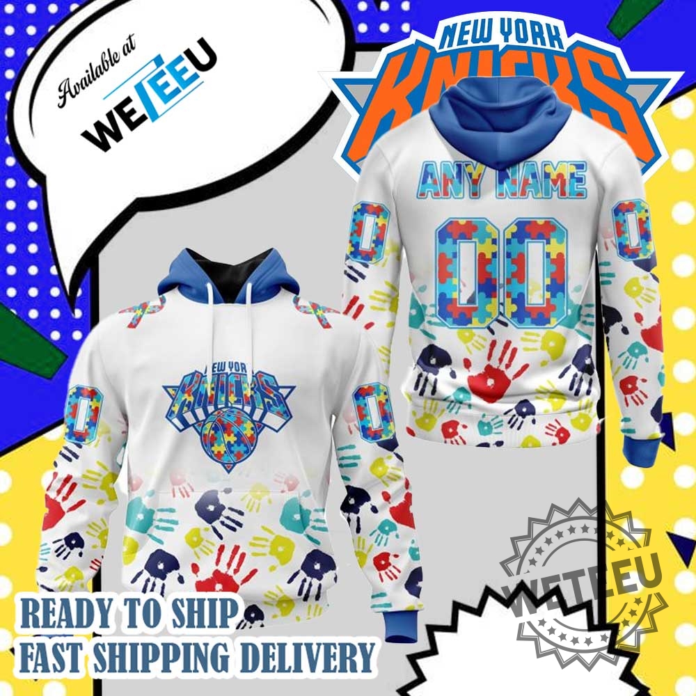 New York Knicks Autism Awareness Hoodie Nba Pullover With Colorful Handprints