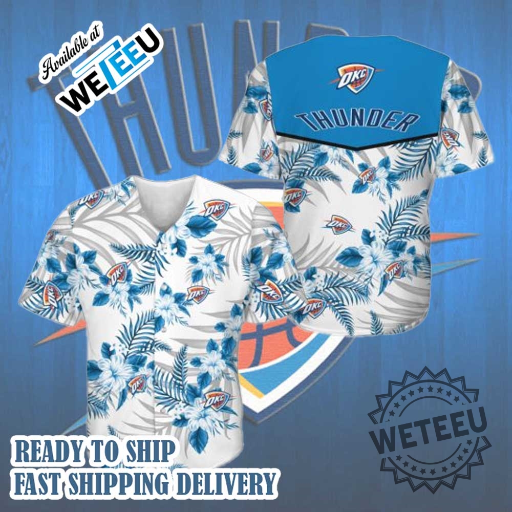 Nba Oklahoma City Thunder White Blue Lily Flowers Baseball Jersey