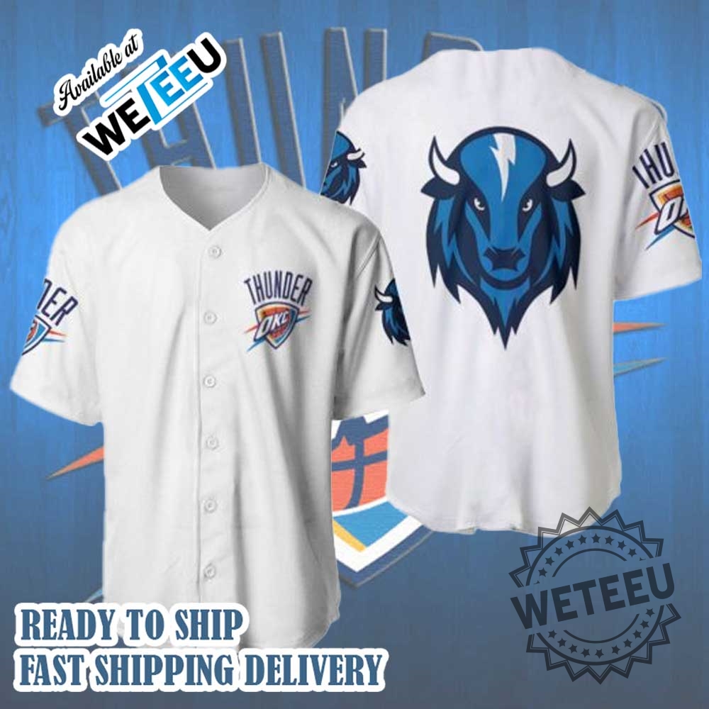Nba Oklahoma City Thunder White Classic Mascot For Fans Baseball Jersey