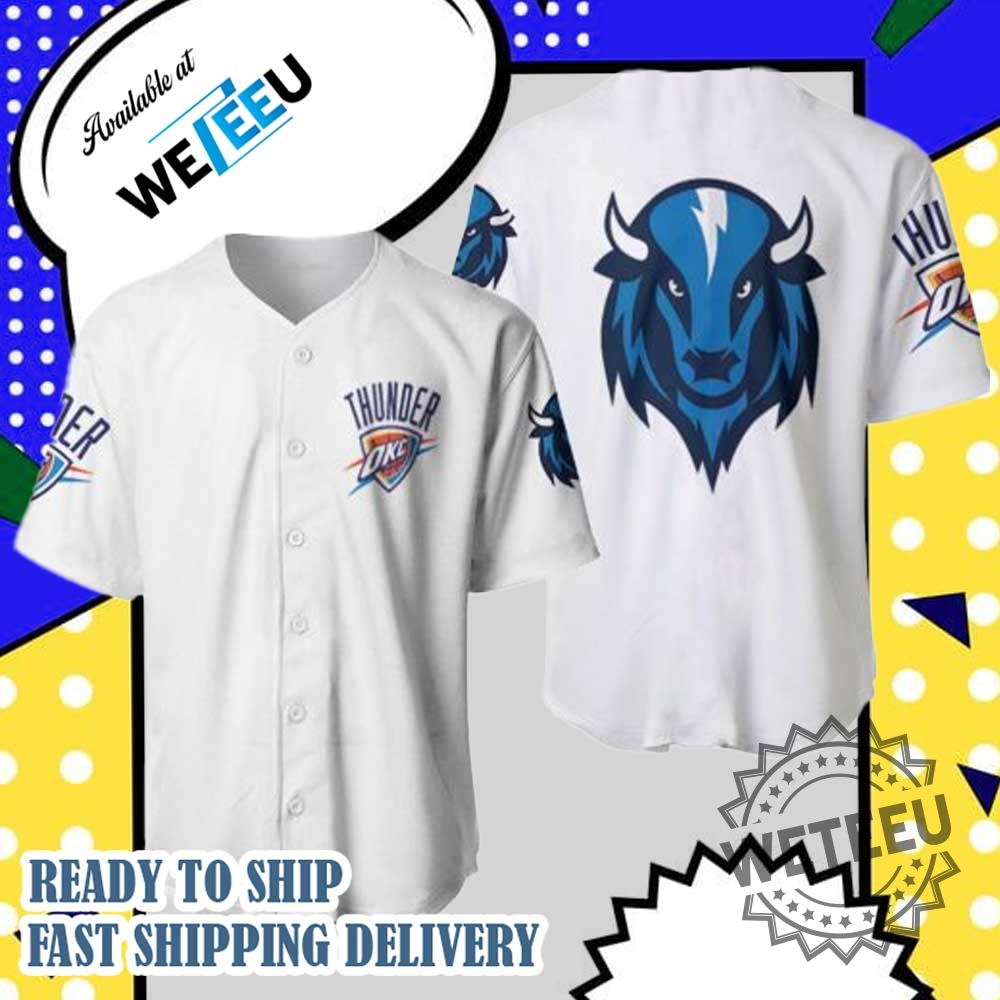 Nba Oklahoma City Thunder White Classic Mascot For Fans Baseball Jersey 3 NBA Oklahoma City Thunder White Classic Mascot For Fans Baseball Jersey