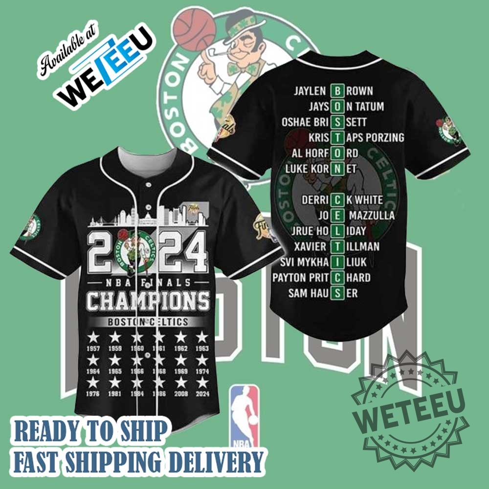Nba Finals Champions Boston Celtics Jersey  Black Baseball Shirt With Player Roster And Championship History