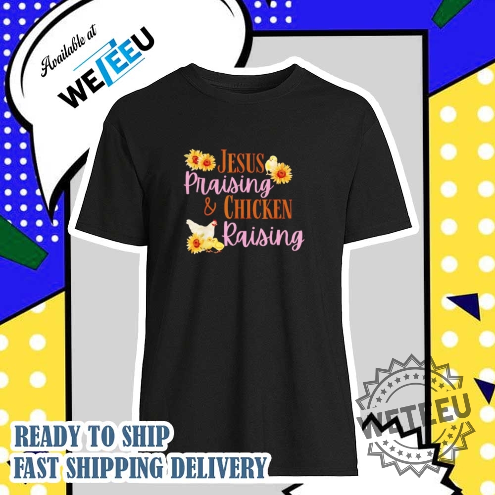 "Trendy Graphic Tees: Yungblud, Squirtle, and The Dogfather Designs" 7 Jesus Praising Chicken Raising Faith Farm Girls Shirt