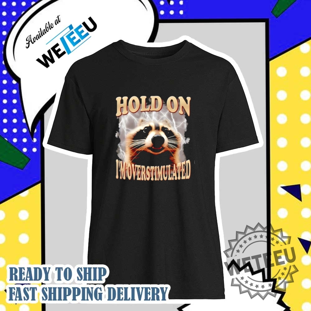 "Trendy Graphic Tees: Yungblud, Squirtle, and The Dogfather Designs" 11 Raccoon Hold On Im Overstimulated Shirt