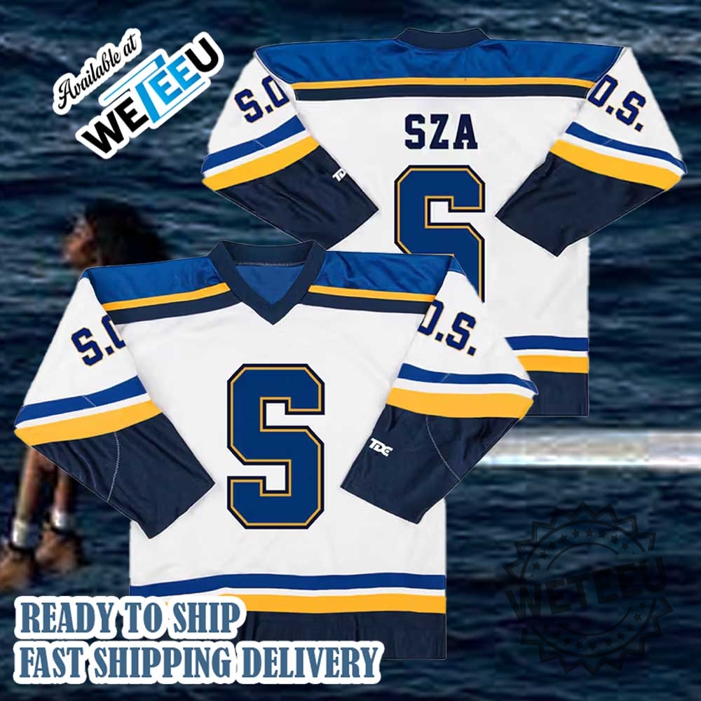 Sza Sos Hockey Jersey White And Navy Blue Rap Album
