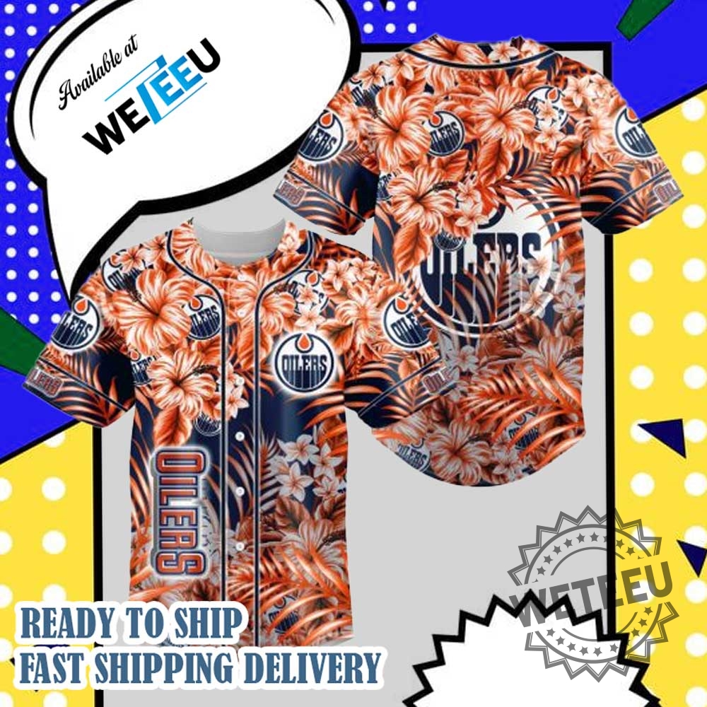 Nhl Edmonton Oilers Floral Baseball Jersey 3 NHL Edmonton Oilers Floral Baseball Jersey
