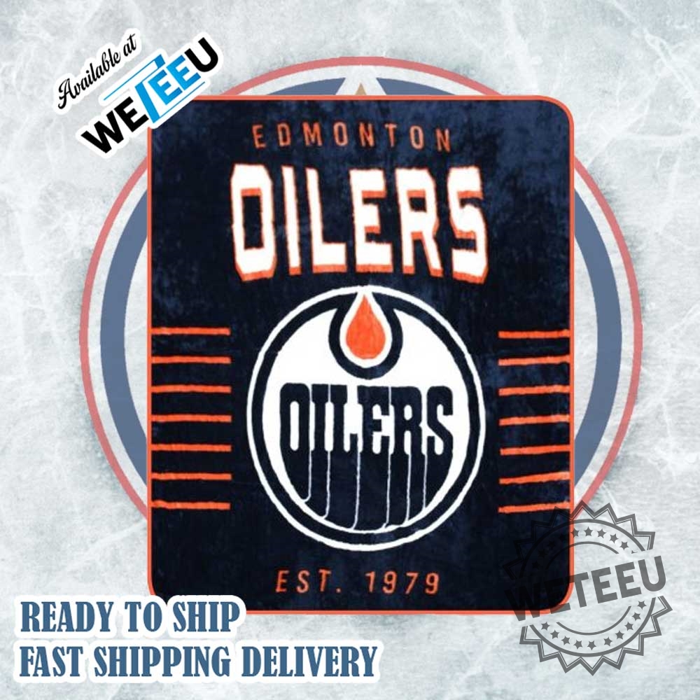 Edmonton Oilers Est. 1979 Fleece Blanket Retro Nhl Logo Throw For Hockey Fans
