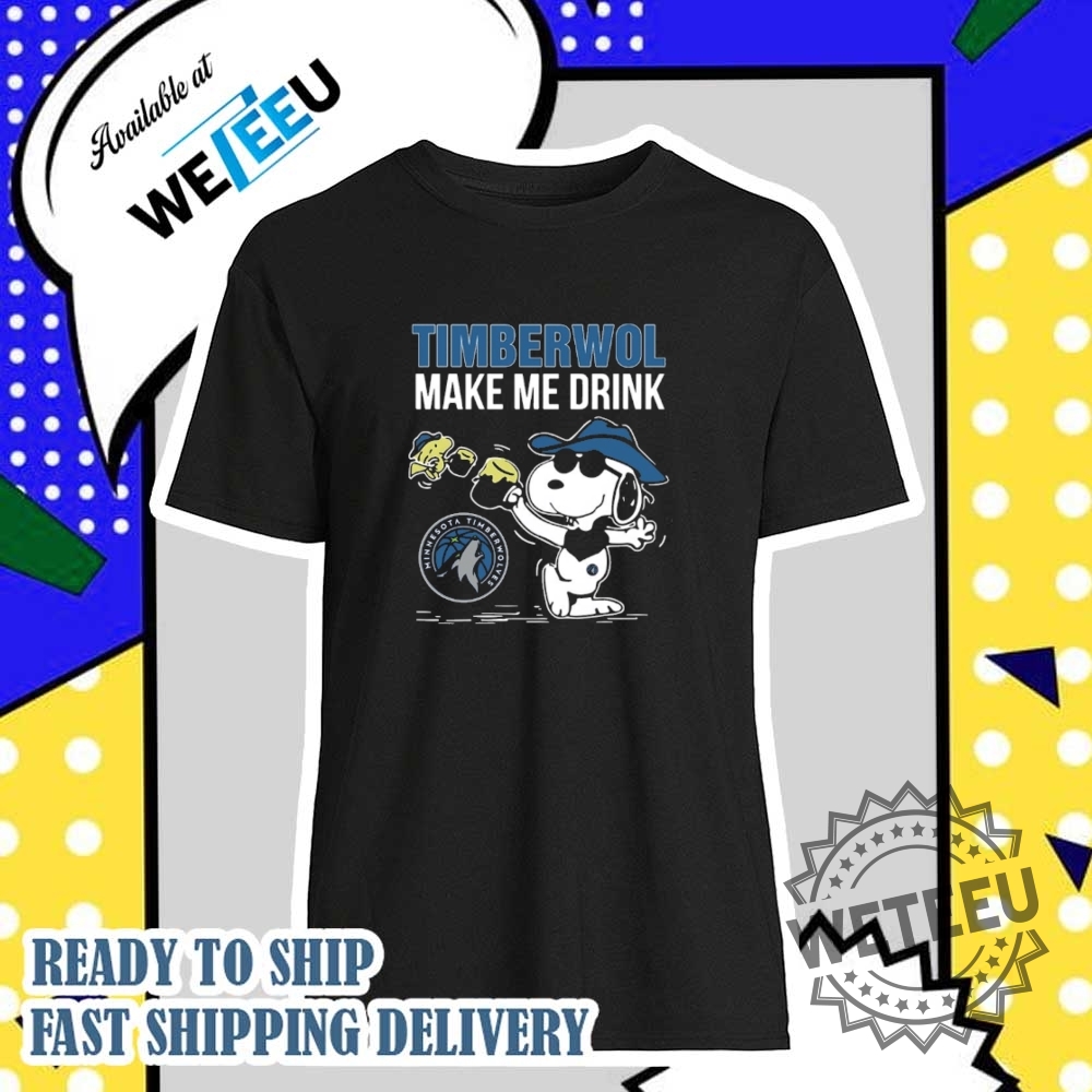 "Shop Snoopy & Woodstock Fan Shirts: Eagles, Thunder, Mets, Giants, Cubs" 5 Minnesota Timberwolves Snoopy And Woodstock Nba Humor Fan Shirt