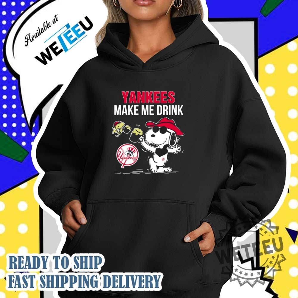 New York Yankees Snoopy And Woodstock Drinking Baseball Tshirt 5 New York Yankees Snoopy and Woodstock Drinking Baseball T-Shirt