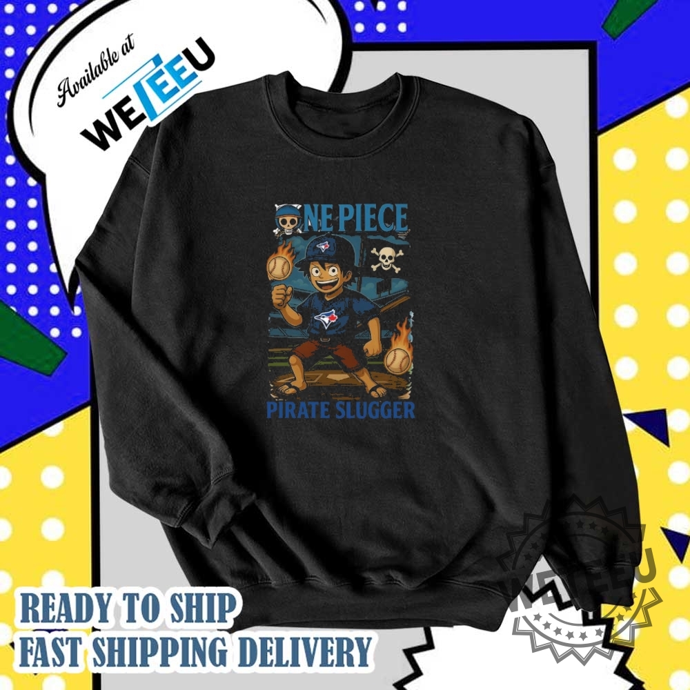 Toronto Blue Jays X One Piece Luffy Tshirt Mlb Pirate Slugger Anime Tee 6 Toronto Blue Jays x One Piece Luffy T-Shirt – MLB Pirate Slugger Anime Tee