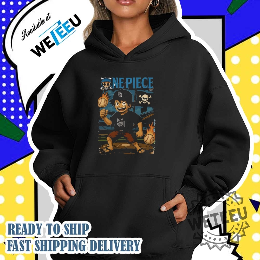 San Diego Padres X One Piece Luffy Tshirt Mlb Pirate Slugger Baseball Tee 5 San Diego Padres x One Piece Luffy T-Shirt – MLB Pirate Slugger Baseball Tee
