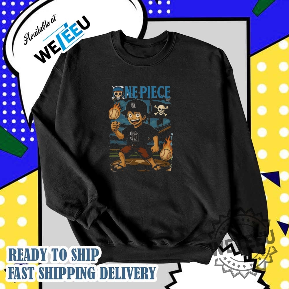 San Diego Padres X One Piece Luffy Tshirt Mlb Pirate Slugger Baseball Tee 6 San Diego Padres x One Piece Luffy T-Shirt – MLB Pirate Slugger Baseball Tee