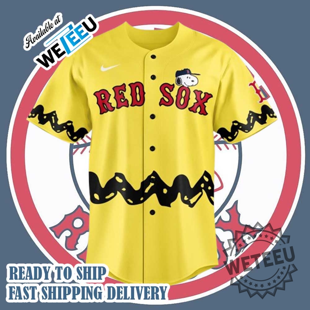 Limited Edition Red Sox Peanuts Night Baseball Jersey 5 Limited Edition Red Sox Peanuts Night Baseball Jersey