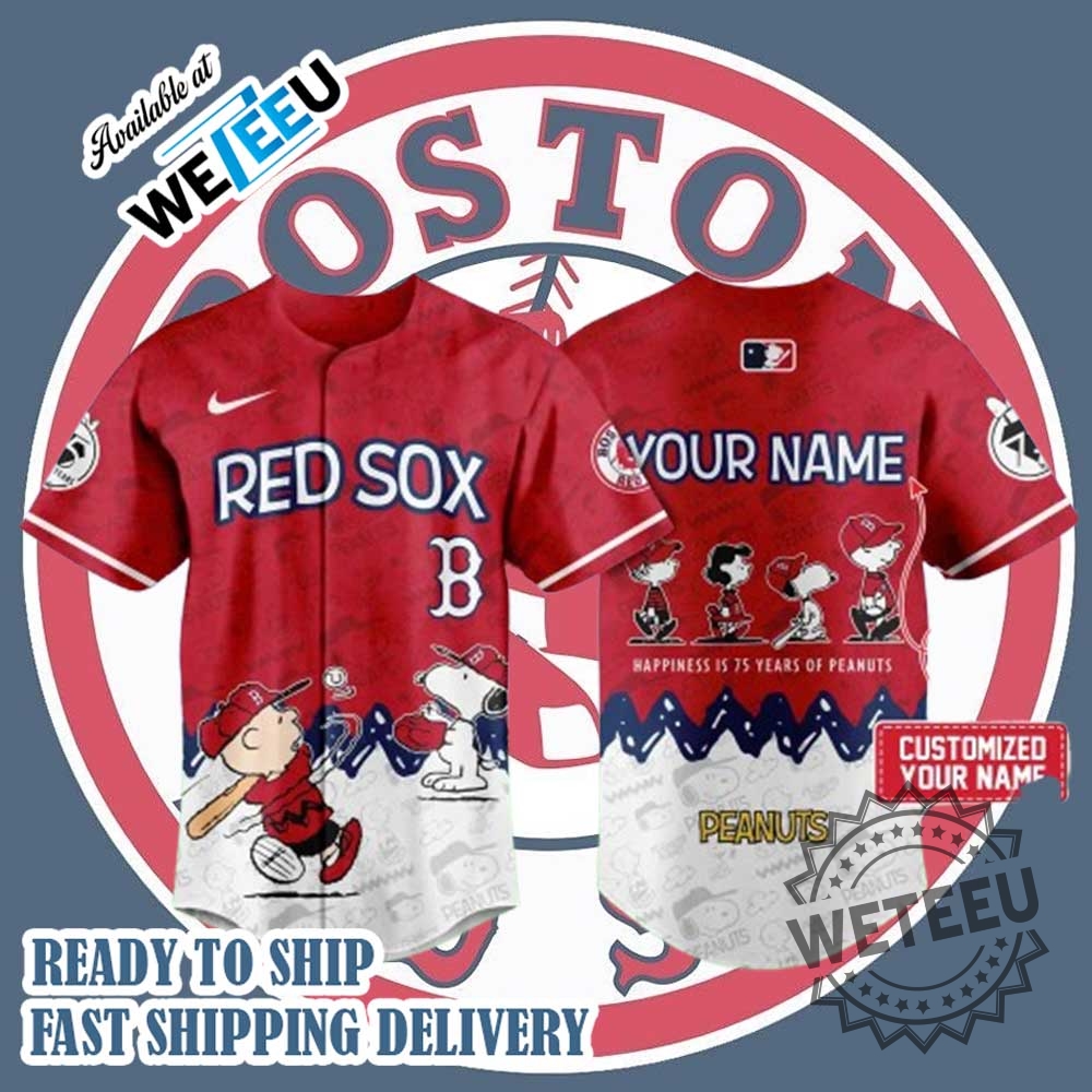 Boston Red Sox 75Th Anniversary Of Peanuts Limited Edition Baseball Jersey