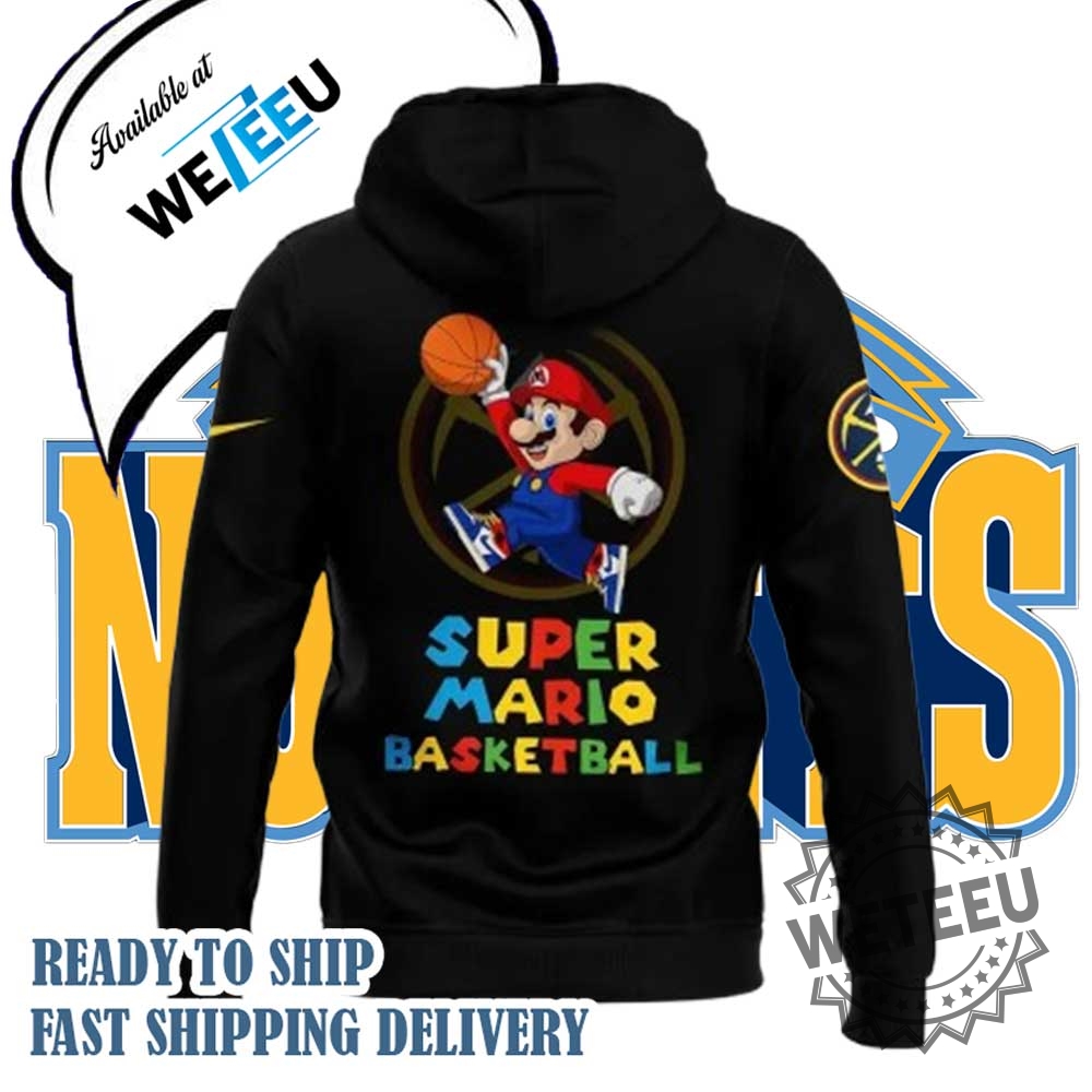 Denver Nuggets X Super Mario Black Hoodie 2025 Limited Edition Nba Collab 4 Denver Nuggets x Super Mario Black Hoodie – 2025 Limited Edition NBA Collab