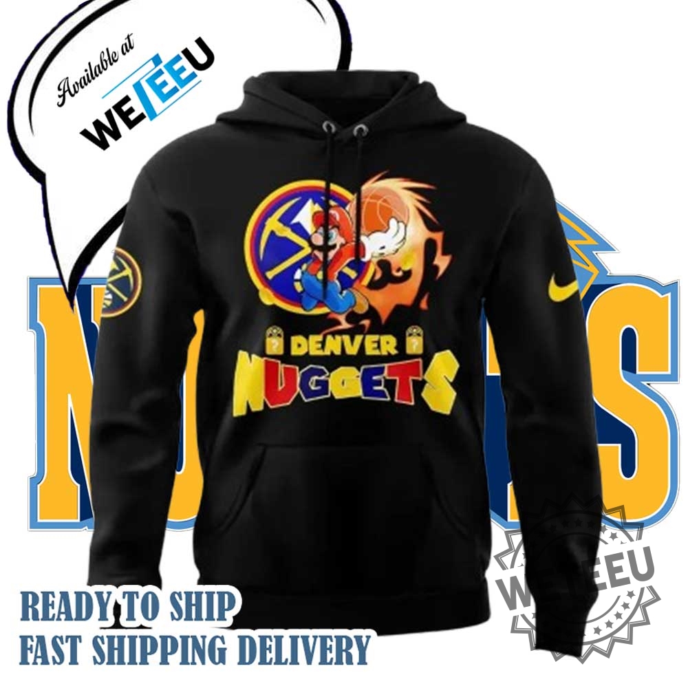 Denver Nuggets X Super Mario Black Hoodie 2025 Limited Edition Nba Collab 5 Denver Nuggets x Super Mario Black Hoodie – 2025 Limited Edition NBA Collab