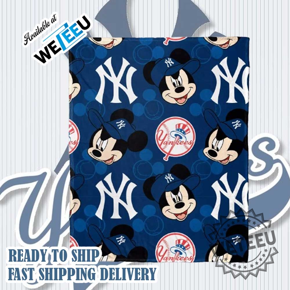 Mickey Mouse X New York Yankees Fleece Blanket Soft Disney Mlb Throw