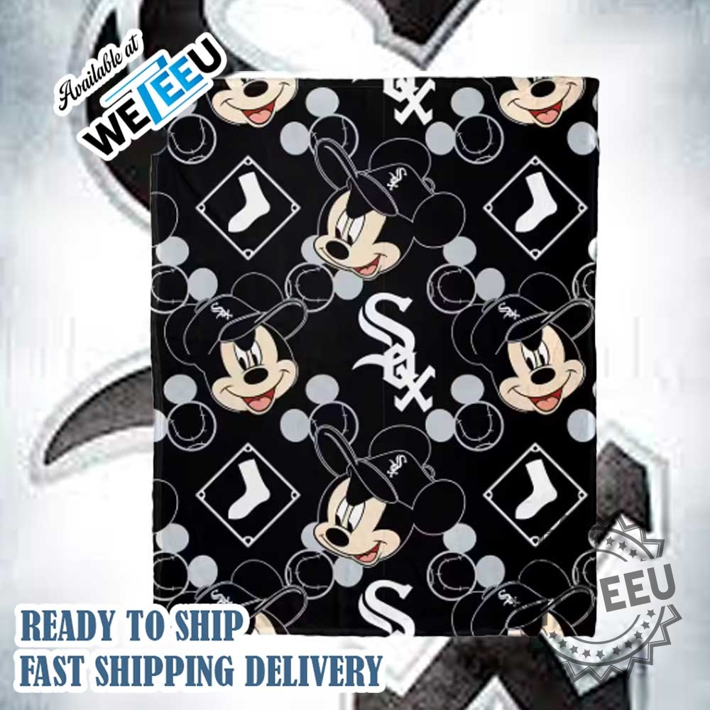 Mickey Mouse X Whie Sox Fleece Blanket Soft Disney Mlb Throw