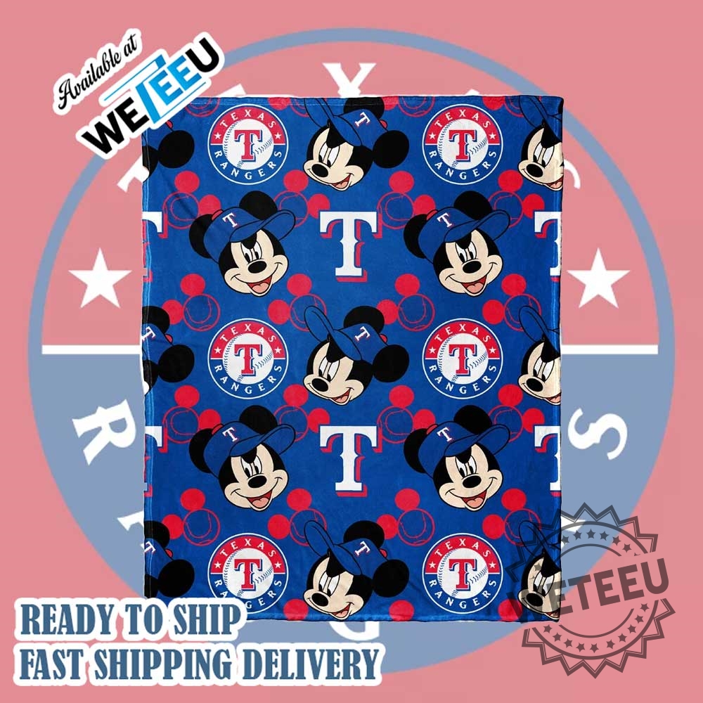Mickey Mouse X Texas Rangers Fleece Blanket Soft Disney Mlb Throw