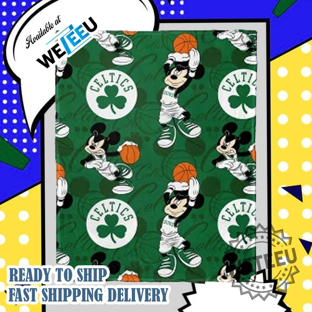 Boston Celtics Mickey Mouse Basketball Fleece Blanket 3 Boston Celtics Mickey Mouse Basketball Fleece Blanket