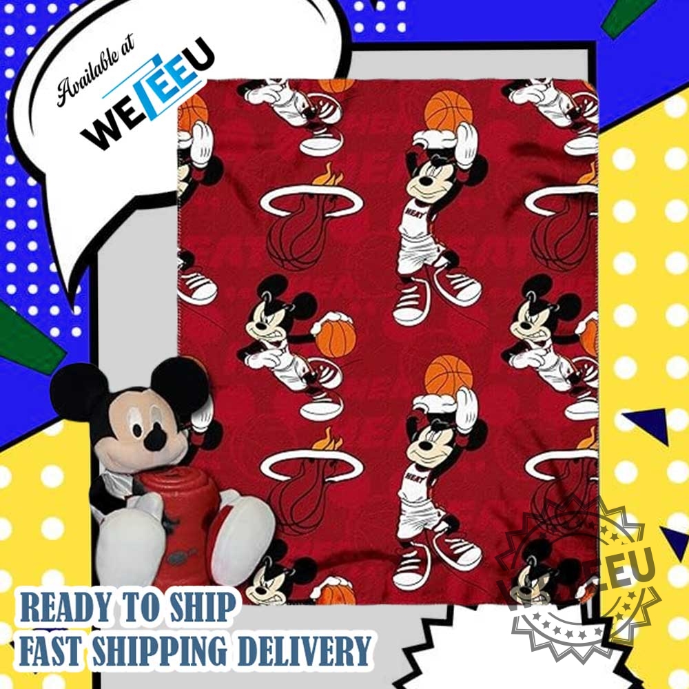 Mickey Mouse Miami Heat Basketball Fleece Blanket 3 Mickey Mouse Miami Heat Basketball Fleece Blanket