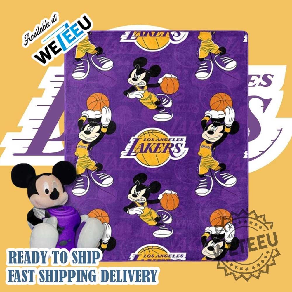 "Cozy NBA Fleece Blankets: Knicks, Celtics, and Disney Designs" 13 Mickey Mouse Los Angeles Lakers Basketball Fleece Blanket