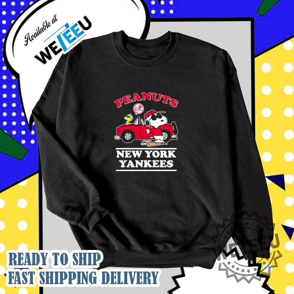 New York Yankees X Snoopy Woodstock Car Shirt Peanuts Baseball Tee 5 New York Yankees x Snoopy Woodstock Car Shirt – Peanuts Baseball Tee