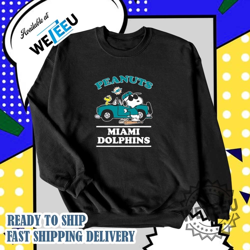 Miami Dolphins X Snoopy Woodstock Car Shirt Peanuts Nfl Crossover Tee 5 Miami Dolphins x Snoopy Woodstock Car Shirt – Peanuts NFL Crossover Tee