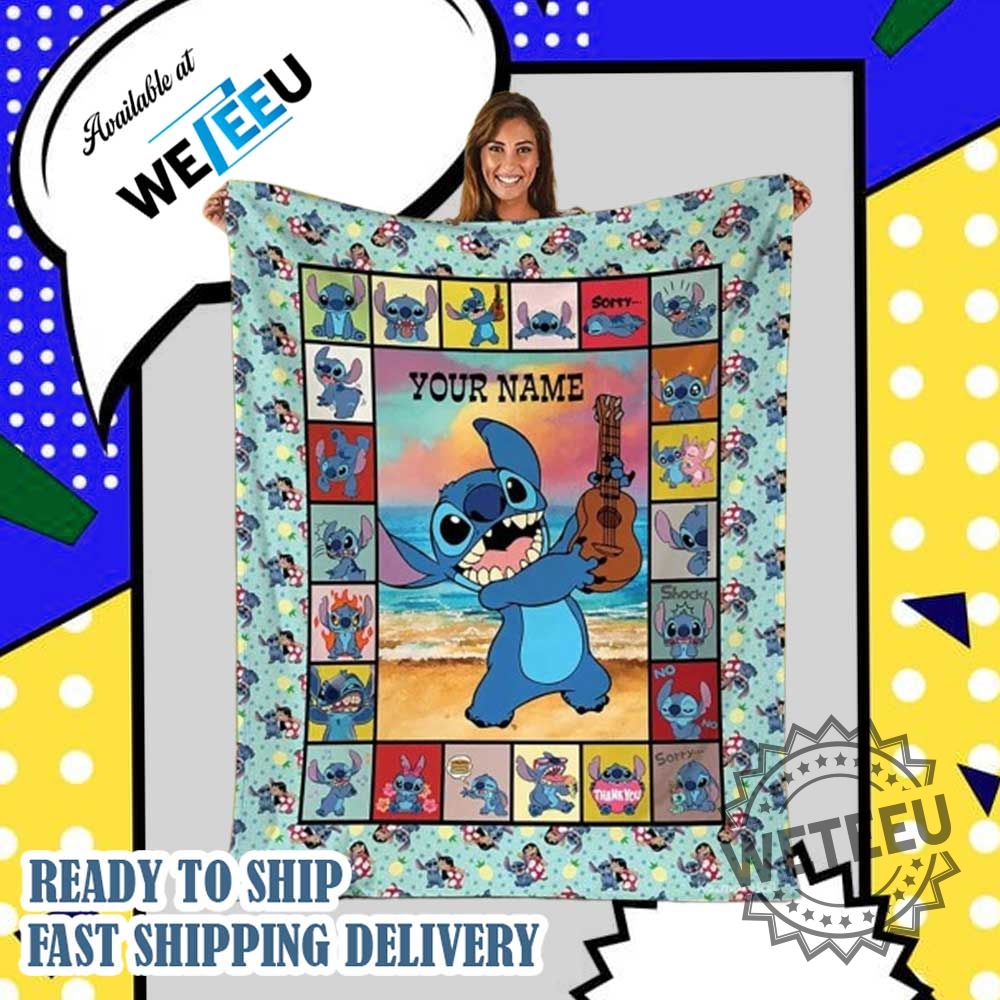 "Personalized Disney Stitch Blankets: Custom Throws for Fans and Couples" 4 Personalized Stitch Blanket With Name Colorful Cartoon Throw
