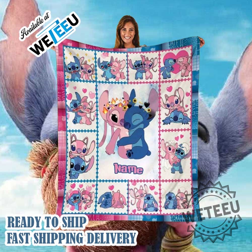 "Personalized Disney Stitch Blankets: Custom Throws for Fans and Couples" 5 Personalized Stitch And Angel Love Blanket Custom Name Romantic Cartoon Throw For Couples And Disney Fans