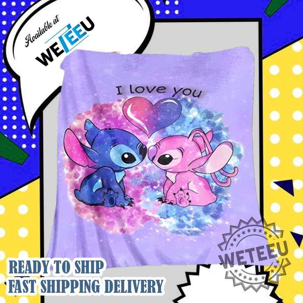 "Personalized Disney Stitch Blankets: Custom Throws for Fans and Couples" 6 I Love You Stitch And Angel Blanket Romantic Valentines Throw