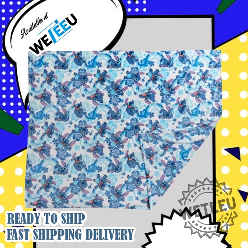 "Personalized Disney Stitch Blankets: Custom Throws for Fans and Couples" 9 Allover Print Stitch Blanket Soft Lightweight Throw With Tropical Cartoon Pattern