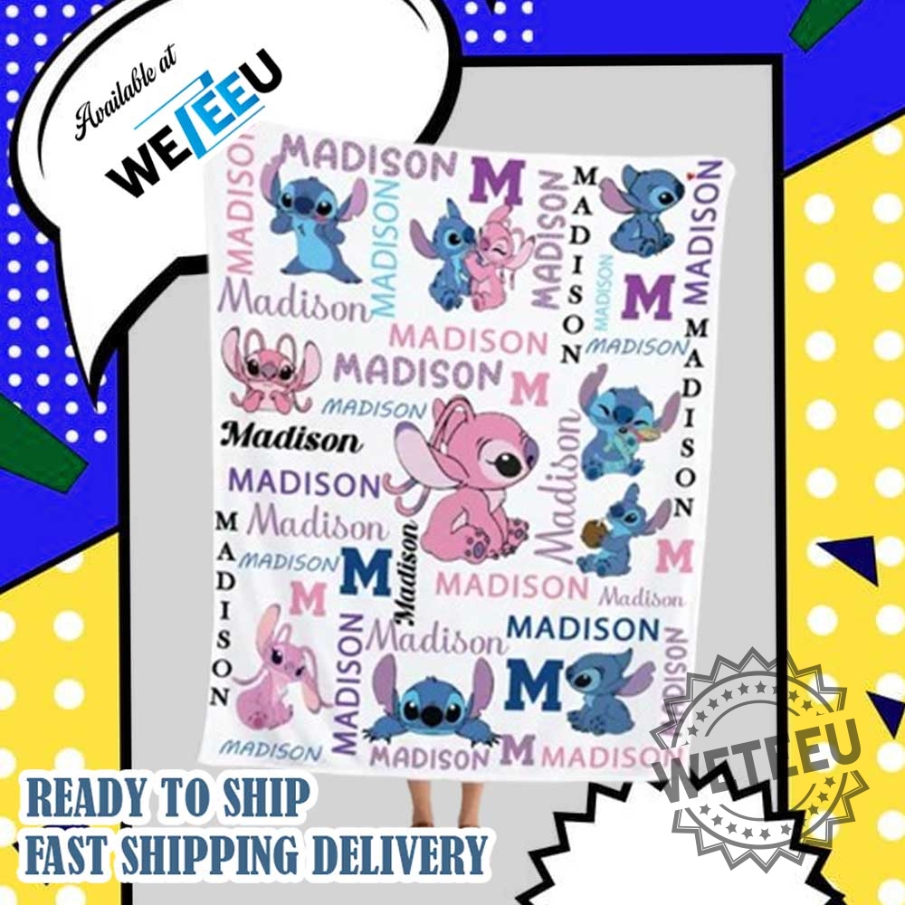 "Personalized Disney Stitch Blankets: Custom Throws for Fans and Couples" 10 Stitch And Angel Kids Blanket Personalized Name Gift With Adorable Disney Design