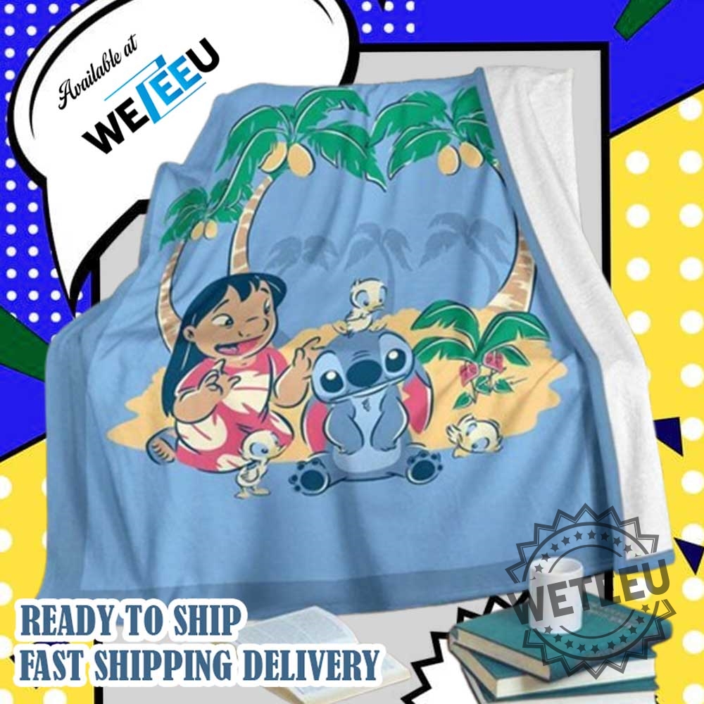 "Personalized Disney Stitch Blankets: Custom Throws for Fans and Couples" 11 Hawaiian Lilo And Stitch Blanket Cozy Cartoon Throw With Palm Trees And Island Friends