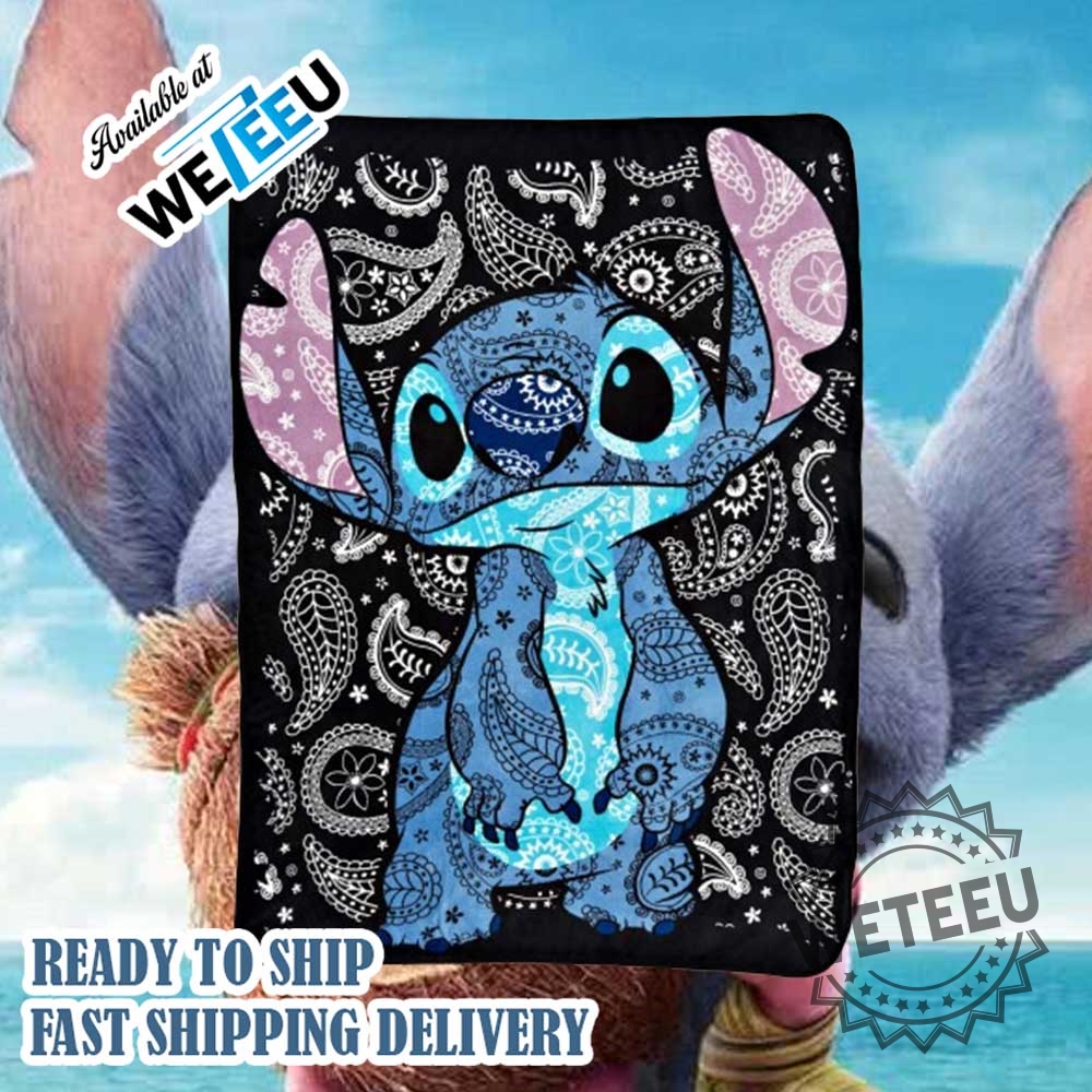 Stitch Paisley Blanket Black Bandana Style Throw With Boho Cartoon Design 3 Stitch Paisley Blanket – Black Bandana Style Throw with Boho Cartoon Design