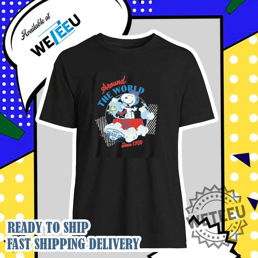 Peanuts Arrived 1950 Snoopy And Woodstock Around The World Shirt