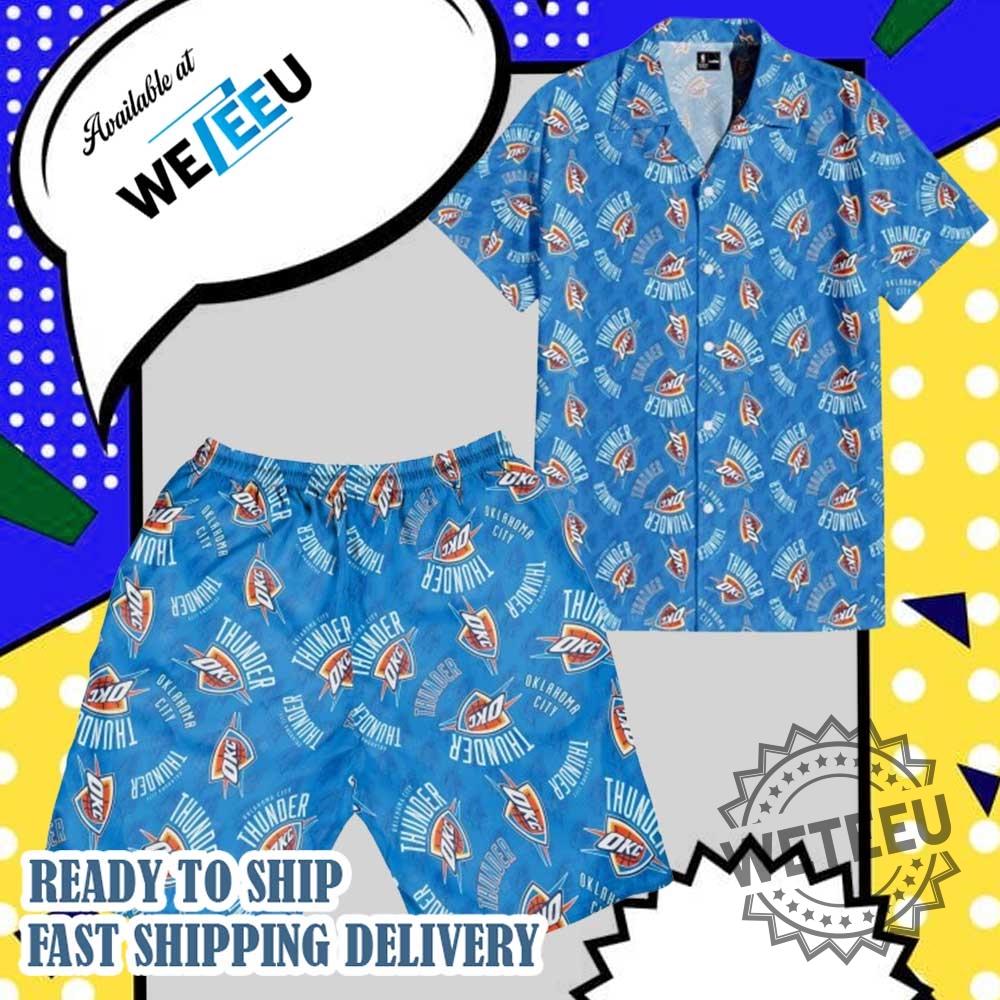 Oklahoma City Thunder Hawaiian Shirt  Blue Nba Team Logo Summer Buttonup For Basketball Fans
