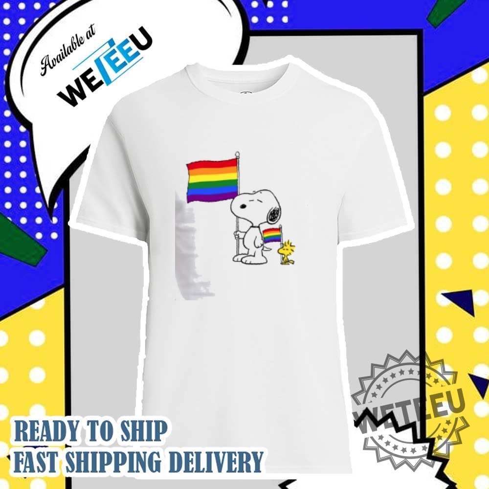 Snoopy And Woodstock Pride Flag Shirt Lgbtq Rainbow Love Graphic Tee