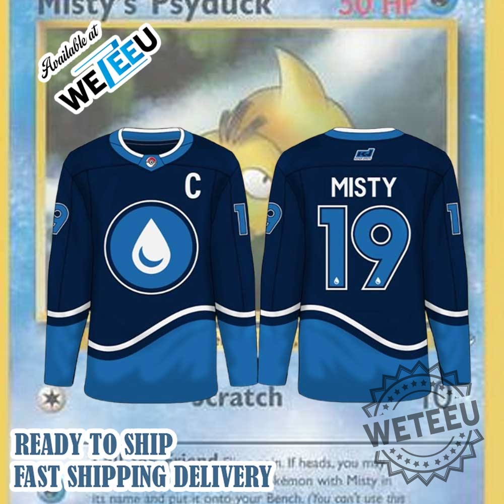 Pokémon Koduck Water Type Misty 19 Trainer Hockey Jersey For Anime And Cosplay Fans 3 Pokémon Koduck Water Type Misty #19 Trainer Hockey Jersey for Anime and Cosplay Fans