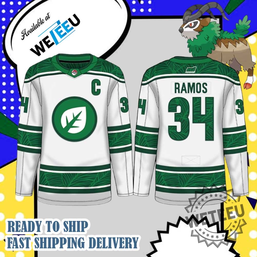 "Custom Pokémon Go MLB Jerseys: Unique Fan Apparel for Trainers" 8 Pokémon Gogoat Grass Type Ramos 34 Trainer Hockey Jersey For Anime And Cosplay Fans