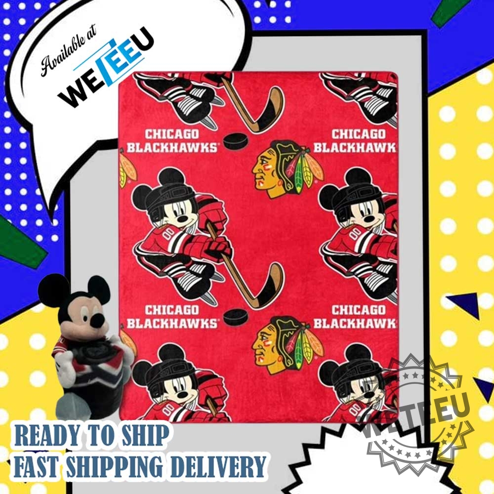 "Top NHL and Disney Team Logo Blankets for Cozy Fans" 6 Nhl Blackhawks X Disneys Mickey Mouse Character Blanket