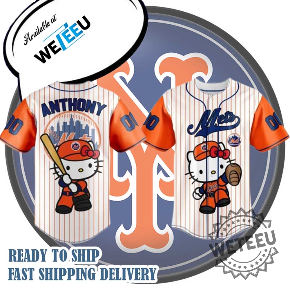 Weteeu New York Mets Special Hello Kitty Design Baseball Jersey