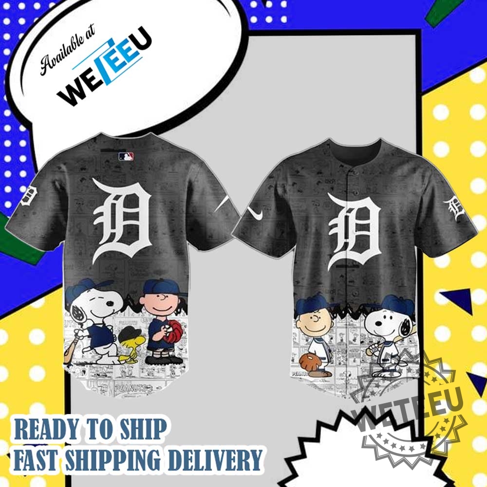 Weteeu Detroit Tigers Snoopy Baseball Jersey Peanuts Comic Black Edition